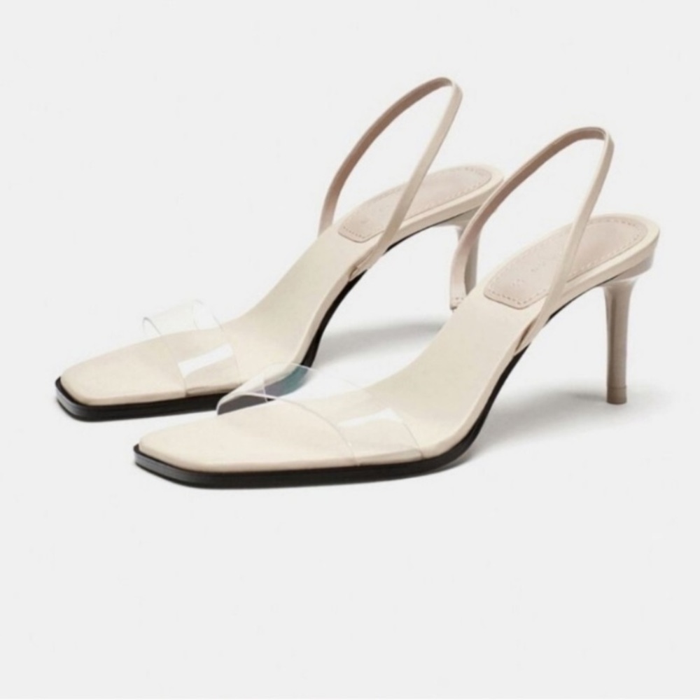 Zara: Slin back heels, clear & beige. Size 9